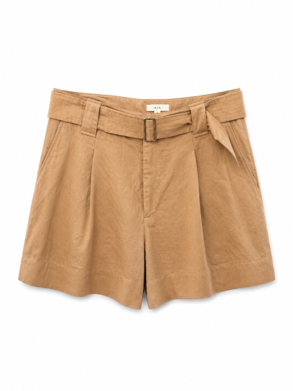 A.L.C. Grayson Shorts Tawny Size 8 Belted High Rise Pleated Tailored Linen Blend